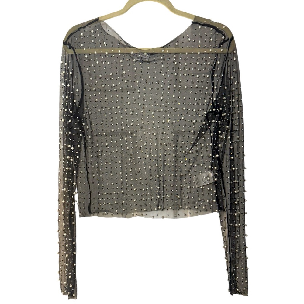 White Birch Pearl & Rhinestone Mesh Top Size XL - Picture 2 of 7